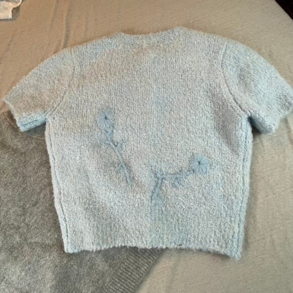 Bundle Zara Chunky Knit Sweaters Cardigan Blue Gray Embroidered S M - Picture 3 of 6